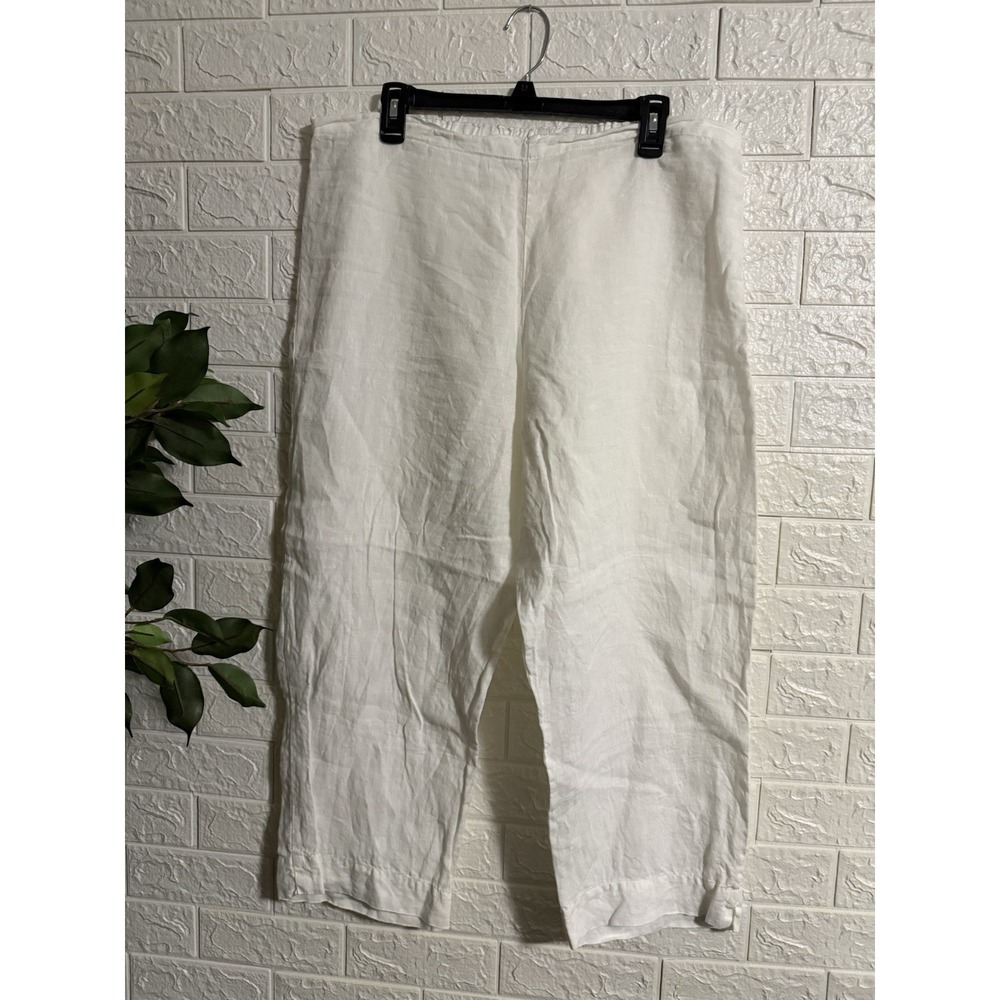 Bryn Walker Pants Womens XL White Linen Crop Wide Leg Pull On Made USA Lagenlook